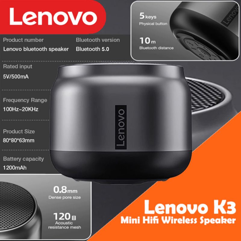 Jual Lenovo K3 Portable Bluetooth Speaker Stereo Mini HiFi Wireless Speaker  | Shopee Indonesia