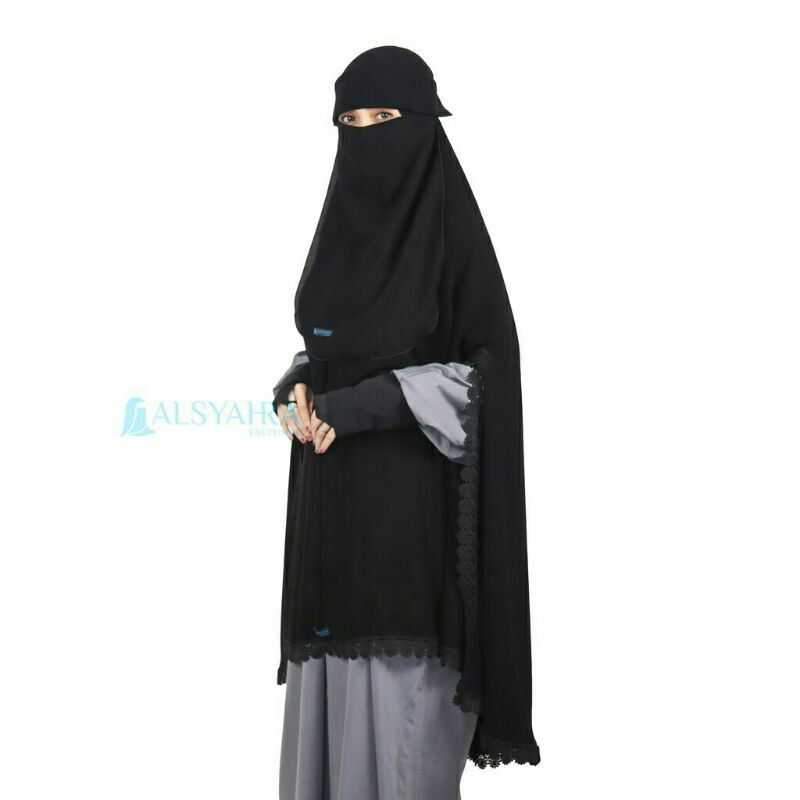 Set Khimar Handsplit Al shams Niqab Bandana Poni Jetblack Alsyahra Exclusive