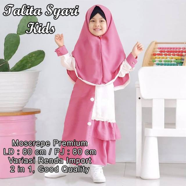 Gamis Anak Perempuan | Baju gamis anak Set Kerudung perempuan syari 3-5tahun 3tahun 4tahun 5tahun