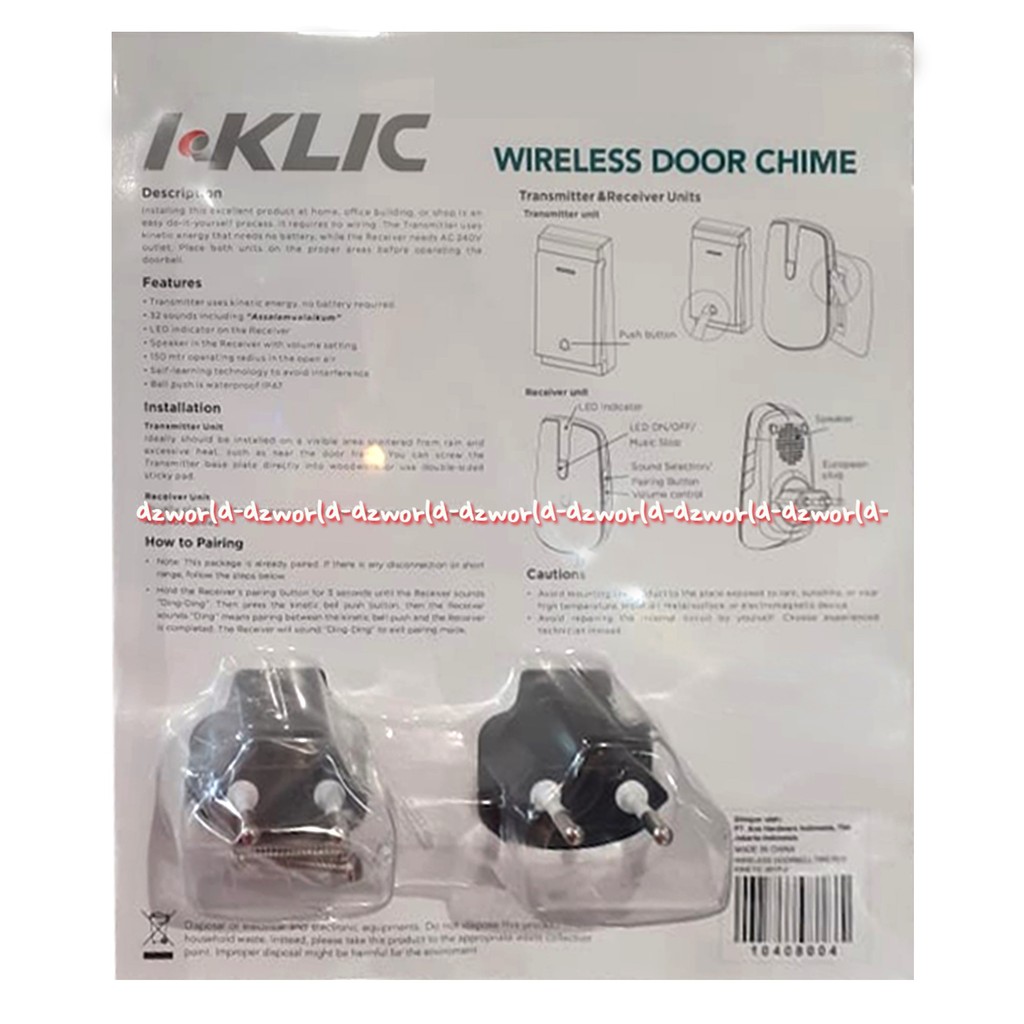 I-Klic Wireless Door Chime Bell Pintu Bel Tanpa Kabel Isi 2 Bel Pagar wairles Moztec  I-click I-Klic iKlic Iklik