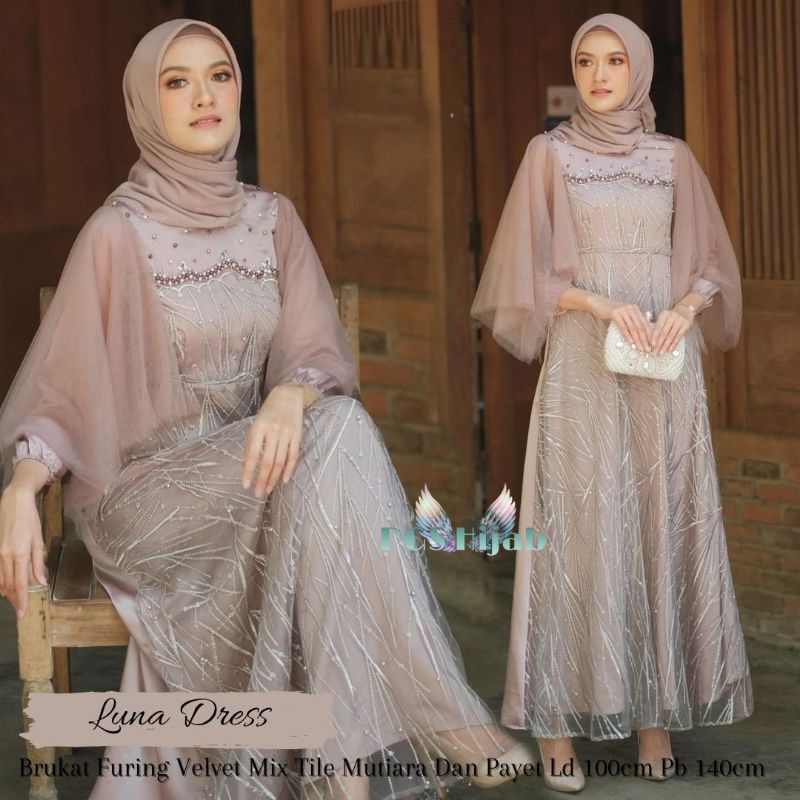 Luna Dress Brukat Tile Apply Mutiara Gamis Shelomita Brukat Gamis Kondangan Gamis Brukat Remaja Muslimah Cantik Outfit Kondangan Gaun Pesta Mewah Dress Bridesmaid Seragam Pernikahan Dress Party Terbaru Dress Muslimah Jumbo xxl ld 120