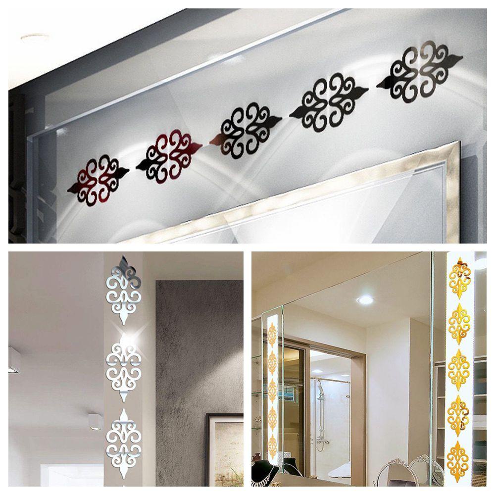 R-flower 10PCS/Set Cermin Stiker Dinding Perekat Diri Latar Belakang TV Ruang Tamu Hiasan 3D Bunga Mural