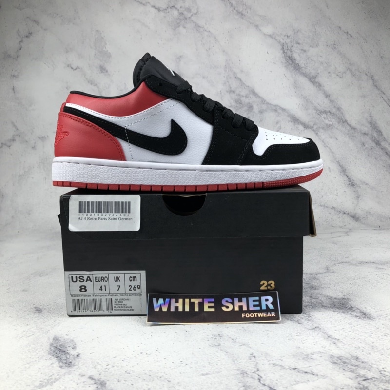 low jordan 1 black and red