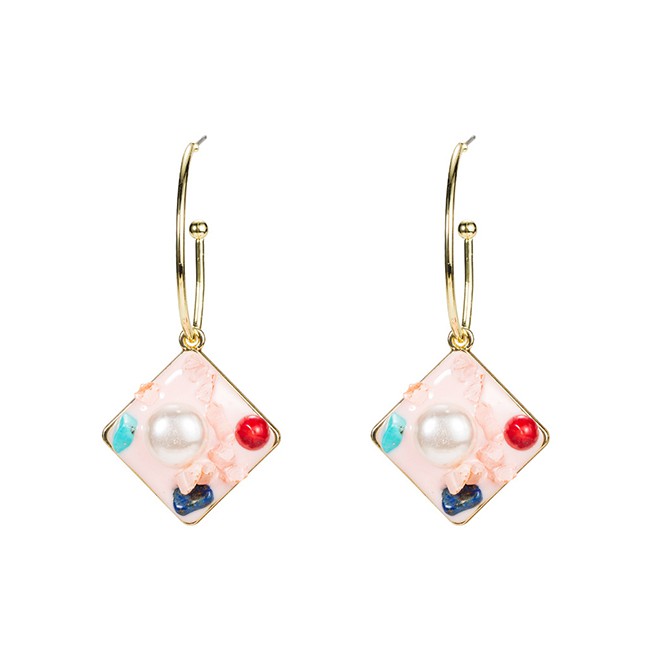 LRC Anting Tusuk Fashion Geometric Drops Pearl 925 Silver Needle Earrings F8941X