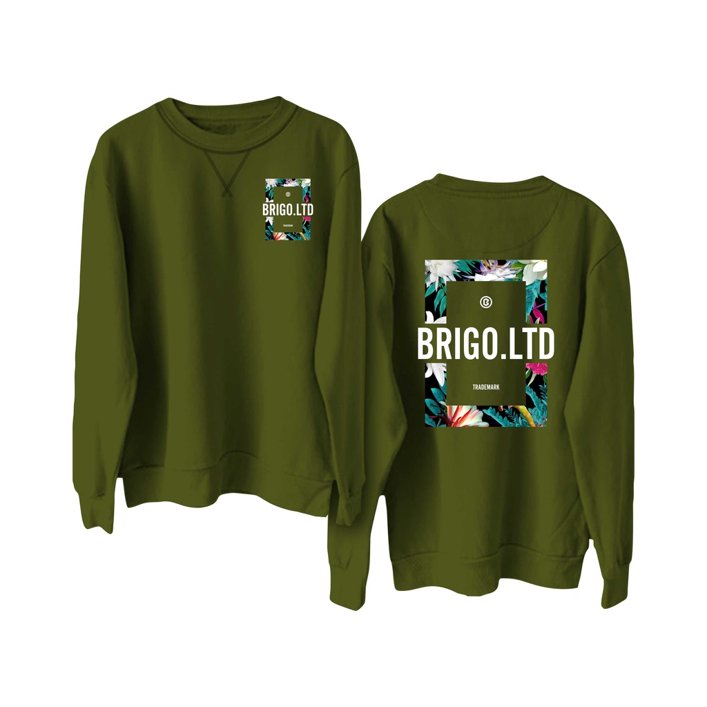 BRIGO Basic Sweatshirt  flower II Sweater Crewneck BRIGO flower Sablon DTF Fleece Cotton M-XXL (Pria &amp; Wanita) Free stiker&amp;Gantungan Kunci