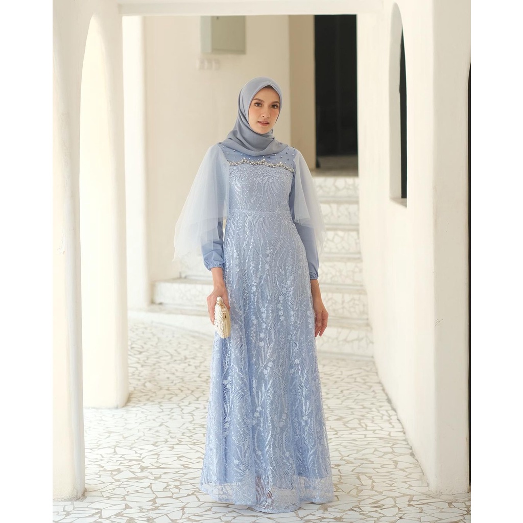 GAMIS BROKAT NADINE LUNA VEKKA MODEL TERBARU | GAMIS WANITA MUSLIMAH SYAR'I MEWAH MURAH MODERN | GAMIS LEBARAN MODERN-ICE BLUE