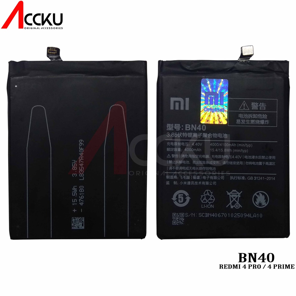 BATERAI XIAOMI REDMI 4 PRO REDMI 4 PRIME BN40 BATTERY BN40 ORIGINAL