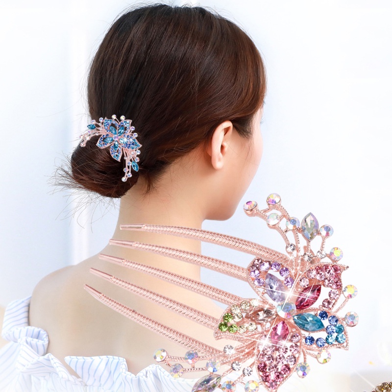 Sisir Rambut Ponytail Bahan Alloy Aksen Berlian Imitasi Gaya Korea Untuk Wanita