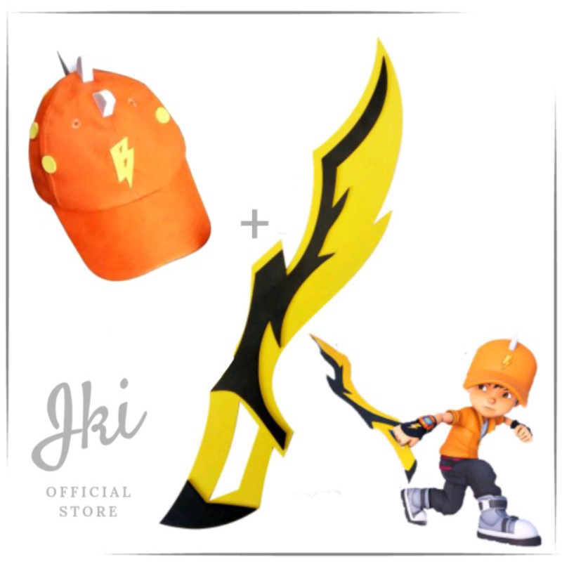 Paket Hemat Topi Anak Boboiboy Galaxy Orange + Senjata nya