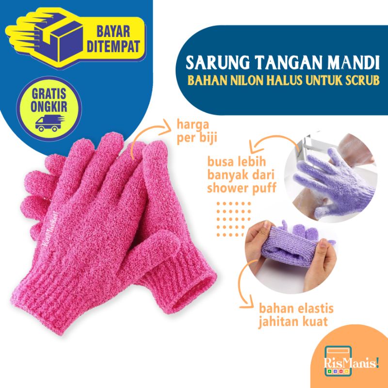 NYLON SHOWER GLOVES - 1 pcs Sarung Tangan Mandi Shower Puff Spons Gosok Badan Bath Scrub Tubuh Sabun