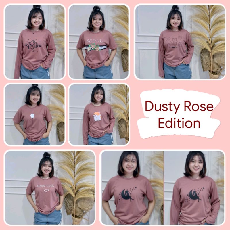 Atasan Kaos Wanita Lengan Panjang Pendek Dusty Rose Jumbo Ld 110 Oversize Ootd Remaja Abg Dewasa Cew