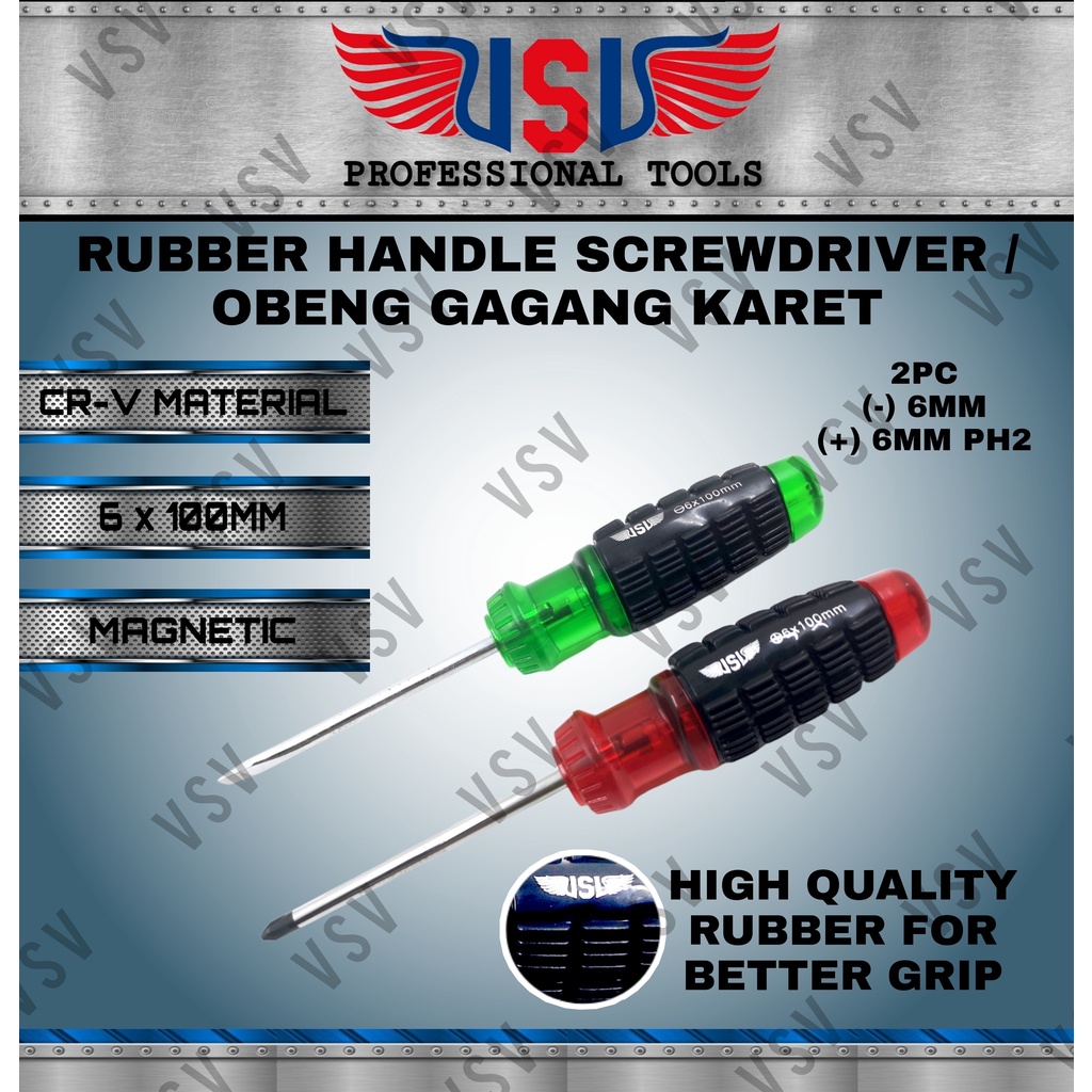 VSV Obeng gagang karet set 2 PCS 6x100[-][+] / Obeng karet / screwdriver