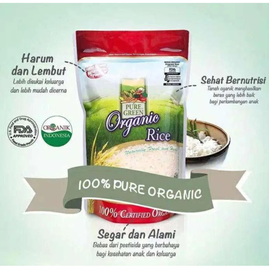 Pure green organic rice putih merah 1kg