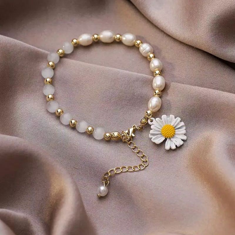 Daisy Bracelet Gelang Wanita Mutiara Bunga Daisy Korea Free Box//Gelang Mutiara Air Tawar