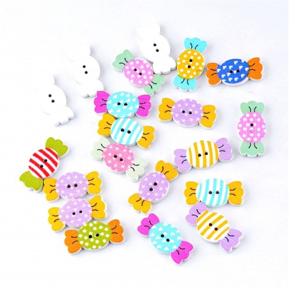 Kancing Kayu Dua Lubang - Cute Candy Style (10pcs)