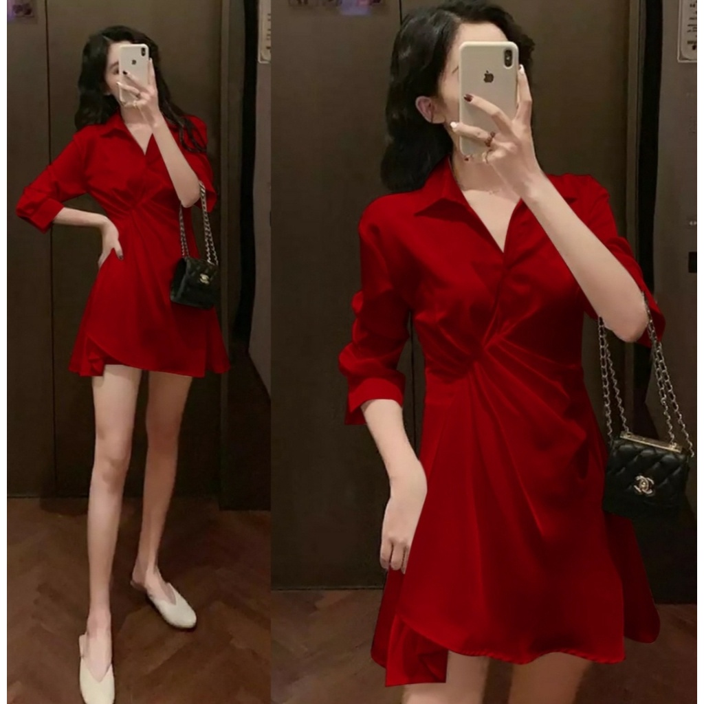 [HNFK] Minidress Sandia / Mini Dress Korea Terbaru / Baju Dress Wanita / Casual Dress / Dress polos