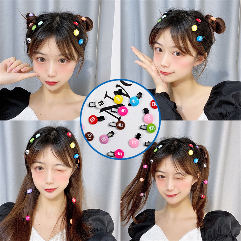 【COD Tangding】10pcs/set Rainbow Candy M Beans Small Hairpin Side Clip INS Korea Lovely Japanese Sweet Girl Fashion Hair Clip