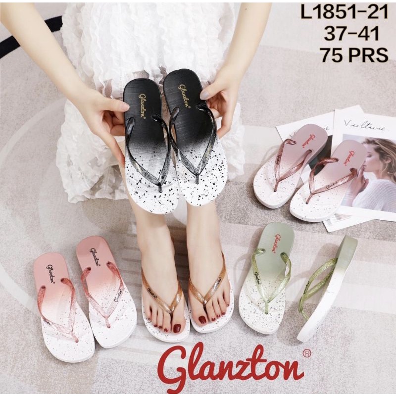 SANDAL JEPIT WANITA GLITTER MIX SEMBUR BAHAN KARET FULL LENTUR GLANZTON 1851-21