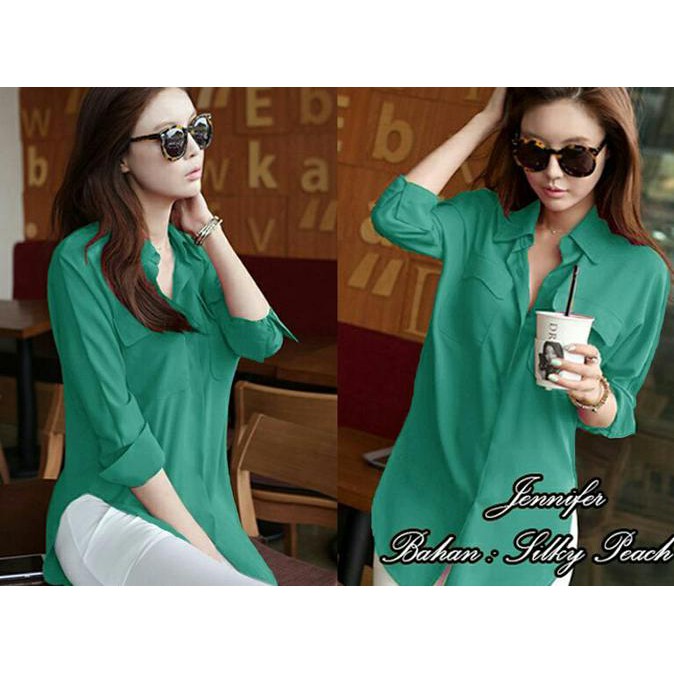 KUALITAS BAGUS KEMEJA WANITA JENNIFER - HIJAU TOSCA KEKINIAN