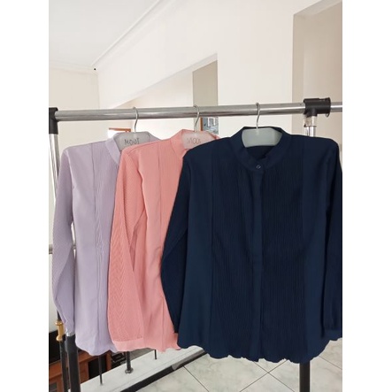BLOUSE blus ATASAN kemeja pleats plisket lipit IMPORT Impor kantor hijab muslimah formal nyaman harg