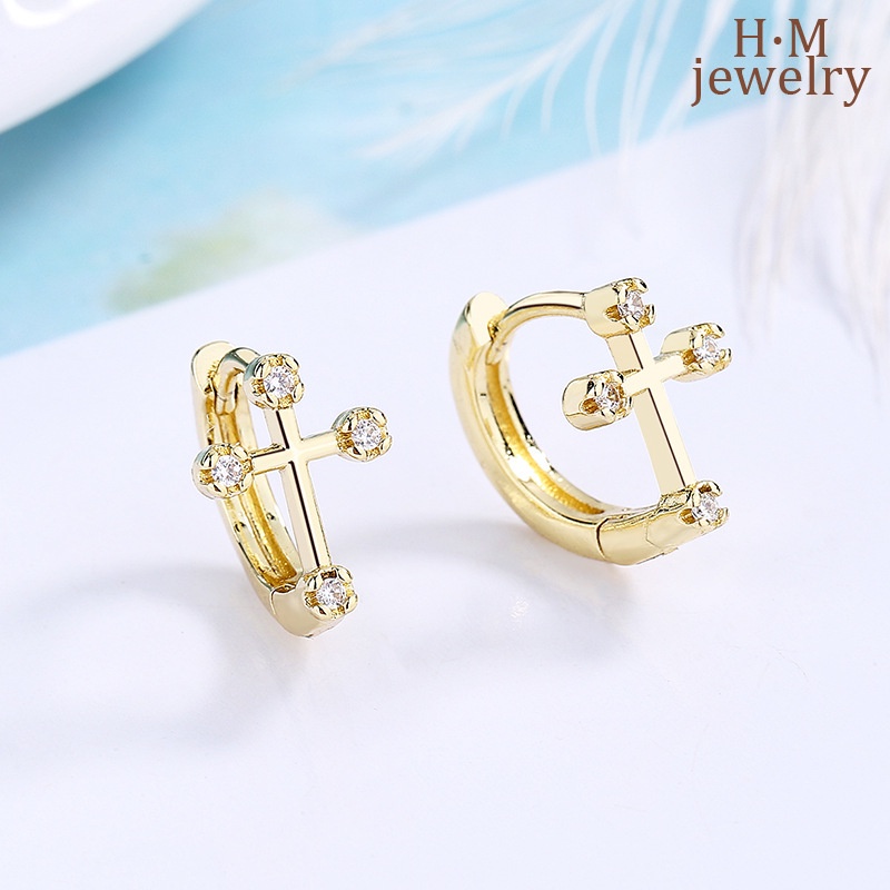 Anting Tusuk Motif Salib Simple Bahan Sterling Silver 925 Untuk Wanita