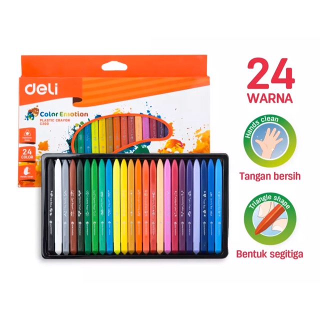 

Deli Krayon Sekolah 24 Warna Cerah Bentuk segitiga ergonomis tidak beracun