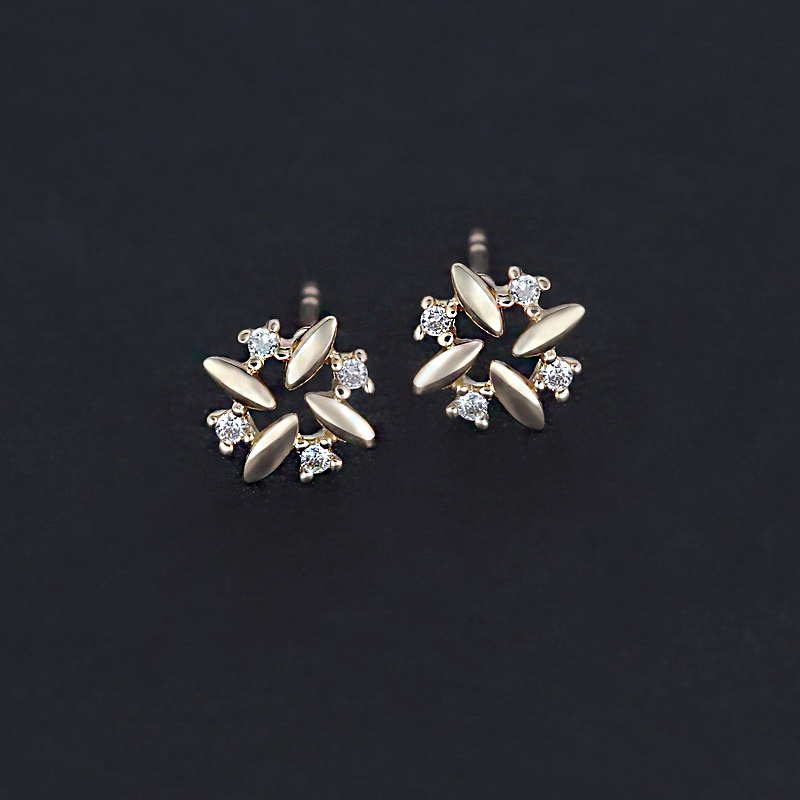 Elegant Crystal Gold Earrings Anting Stud Fashion Flower Wedding Party Earring Women Lady Jewelry-3