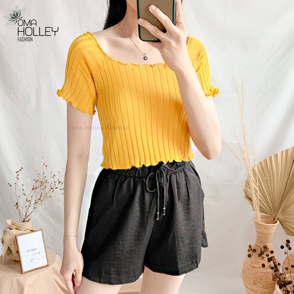 (COD) OH Fashion Blouse Sabrina Crop Wanita Import #2020 🟠