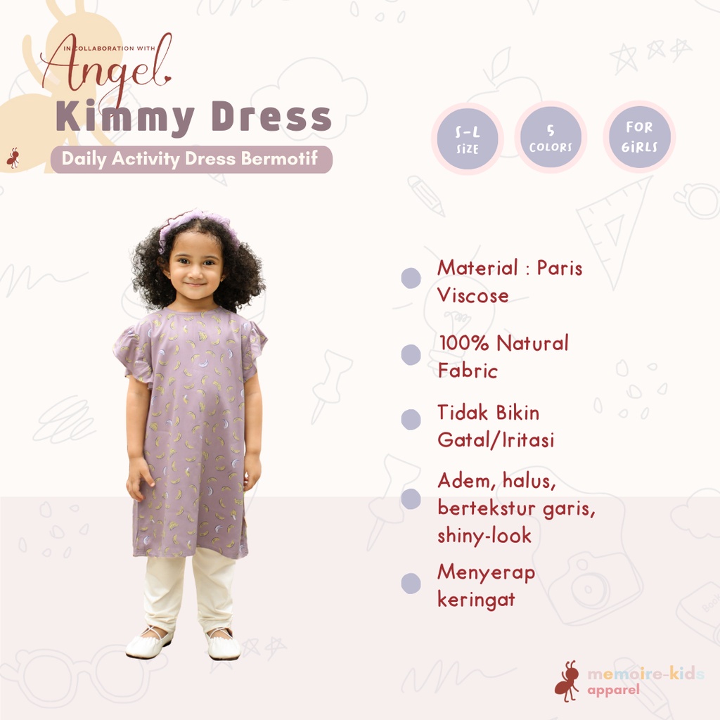 Kimmy Dress Annaml x Angel Atelier Angelina Atasan Motif Anak Perempuan Adem Nyaman Katun Rayon Mura