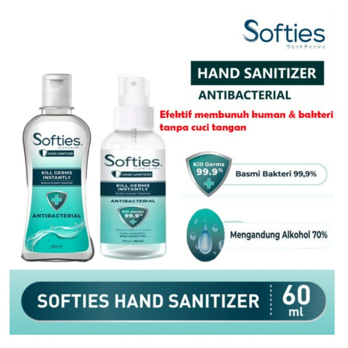 HAND SANITIZER CAIR SOFTIES SPRAY/ GEL KEMASAN 60 ml (Alkohol 70%) ORIGINAL