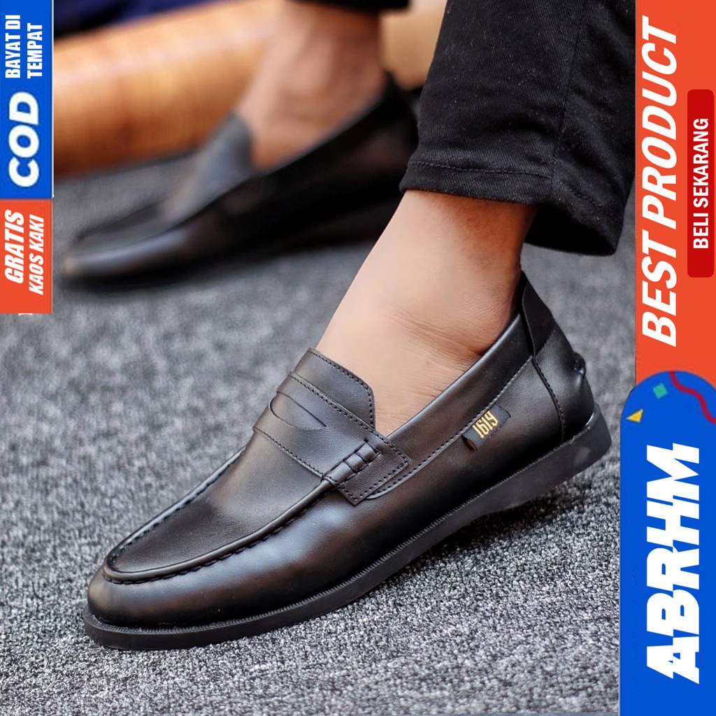 Abrhm Pecco - Sepatu Formal Pria Pantofel Hitam