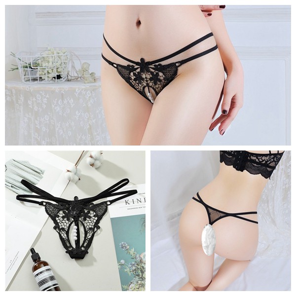 (COD) G String Wanita transparan Lace Bordir Thong mutiara Seksi Celana Dalam C227-1