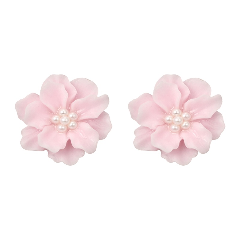 Anting Stud Bentuk Bunga Aksen Mutiara Imitasi Bahan Resin Untuk Wanita