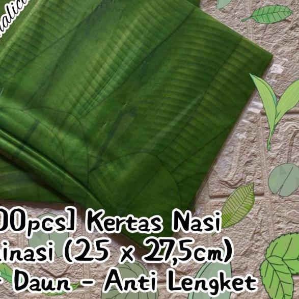 

♘ Kertas Nasi Laminasi Anti Lengket ~ Motif Daun Pisang Uk. 25x27,5cm ۞