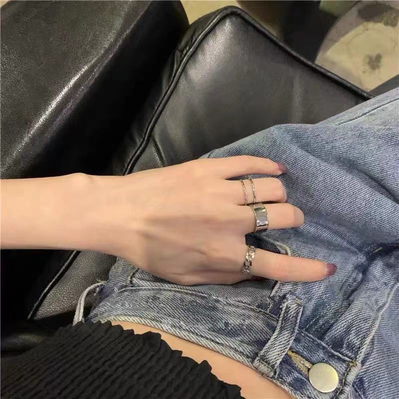 Set Cincin Jari Telunjuk Model Terbuka Dapat Disesuaikan Gaya Korea Hip Hop Retro Untuk Wanita