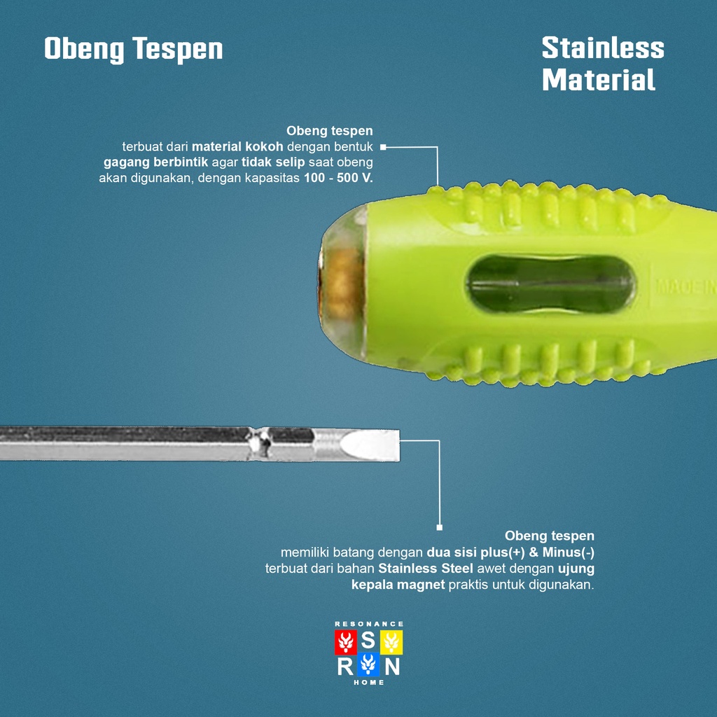 Obeng Tespen Gagang Karet Bolak Balik / Testpen Screwdrive Resonance Home