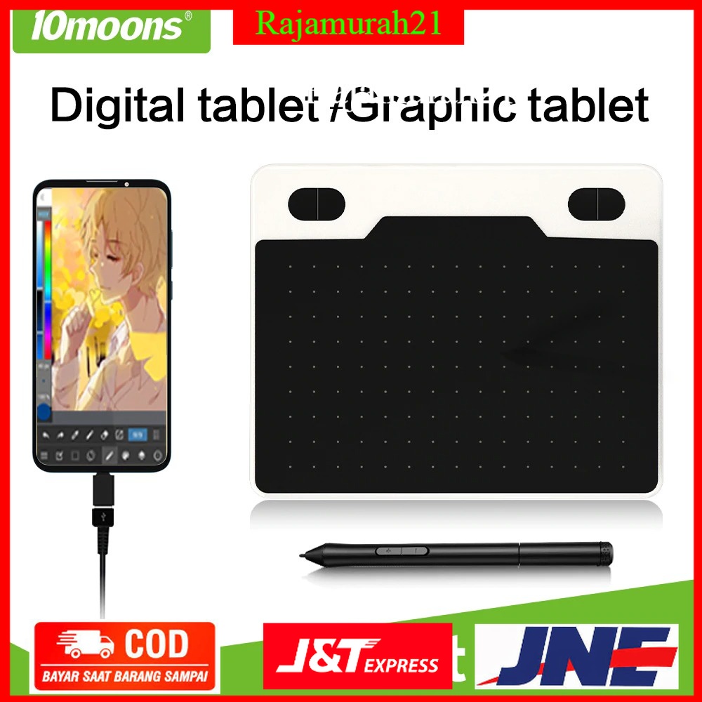 PROMO 10moons Graphics Digital Drawing Tablet 6 Inch with Stylus Pen - T503 - Black