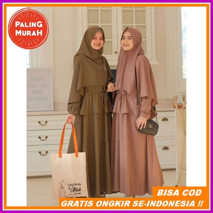 Godyva Maxy By Maritza Jelita / Gamis Ceruty Susun Pelangi / Gamis Pre Gamis Laras Syari Set Khimar 