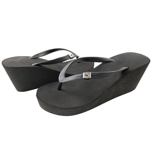 Popits Wedges 7cm Black Sandal Wanita Original
