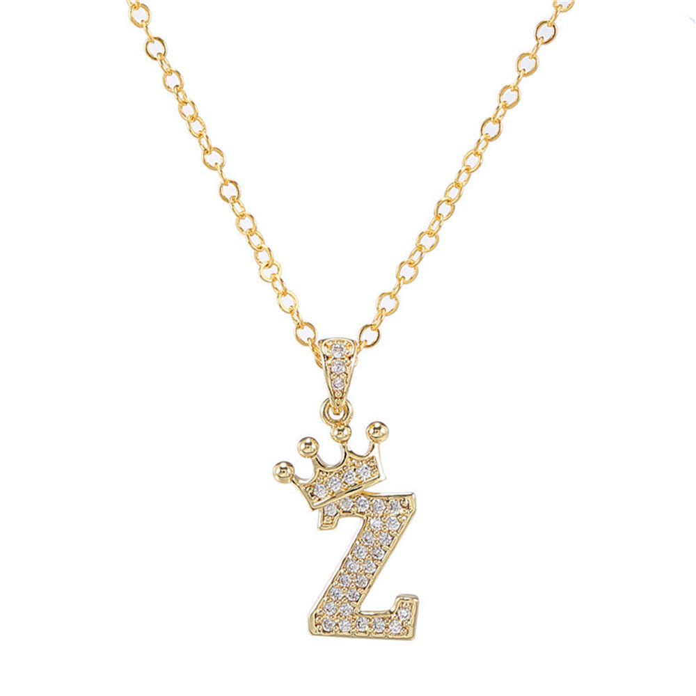 ROW Gifts Crown Necklace Fashion Pendant Cubic Zirconia Women Jewelry Accessories Trend 18K Gold Plated Initials 26 Letters