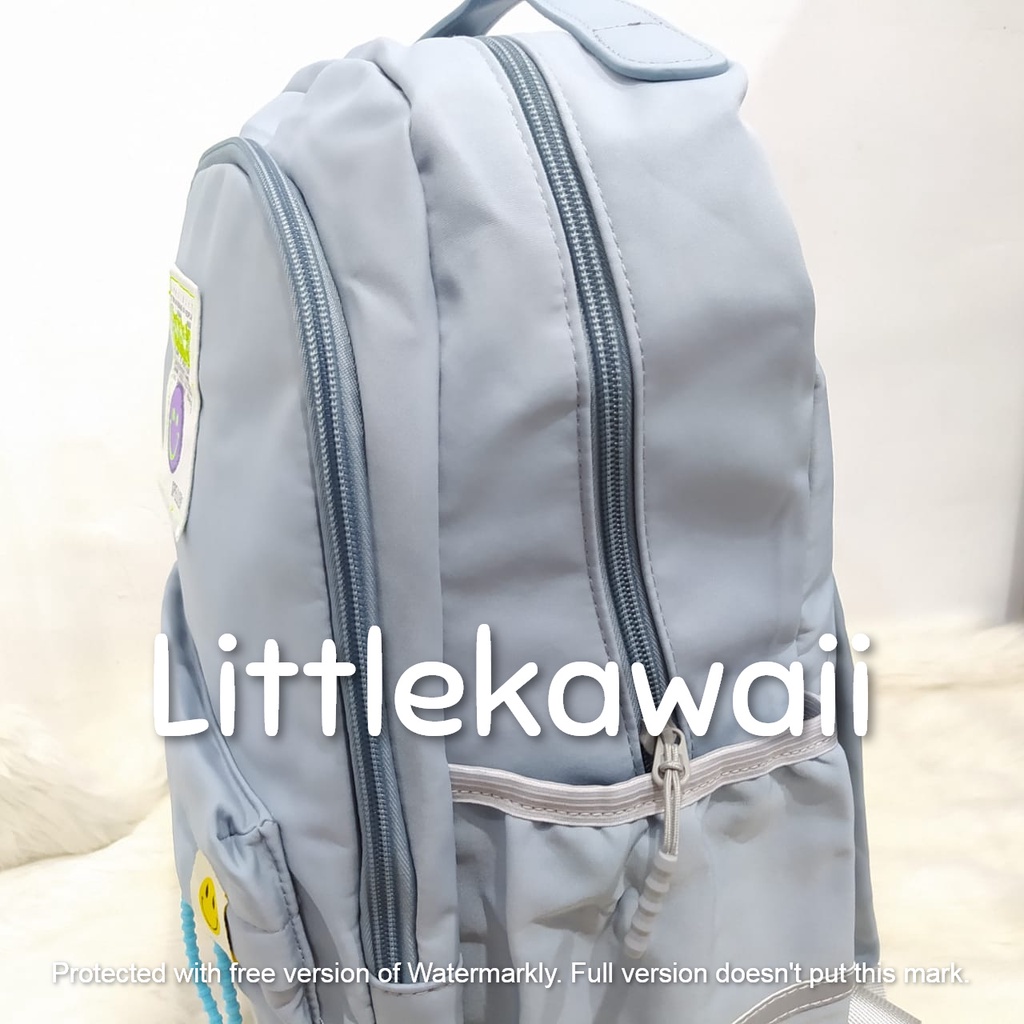 LK/Tas Ransel Laptop Backpack Parasut Sekolah Fashion Anak Remaja Smile Emoticon Gantungan Import