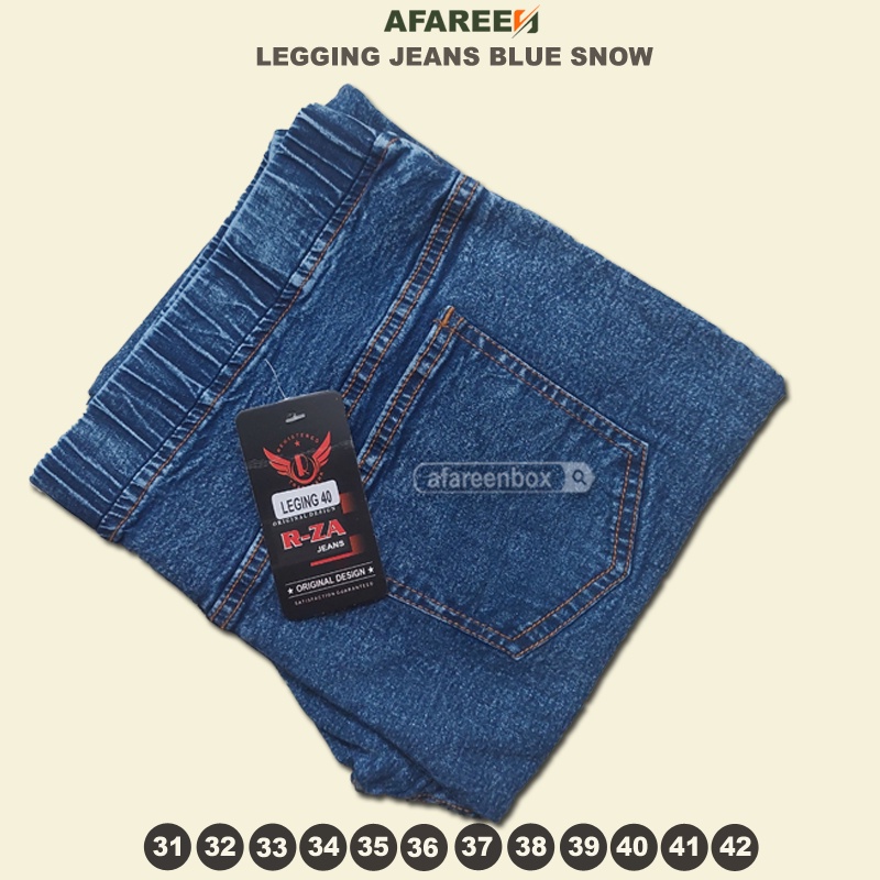 Celana Legging Jeans Wanita Jumbo Snow Celana Panjang Pinggang Full Karet Bigsize Snow Blue Navy 31-42