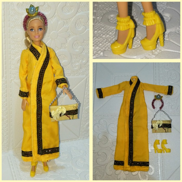 chy005 Baju Cheongsam Set untuk Barbie Mattel/ BJD/ Kurhn Doll - Kuning mrh