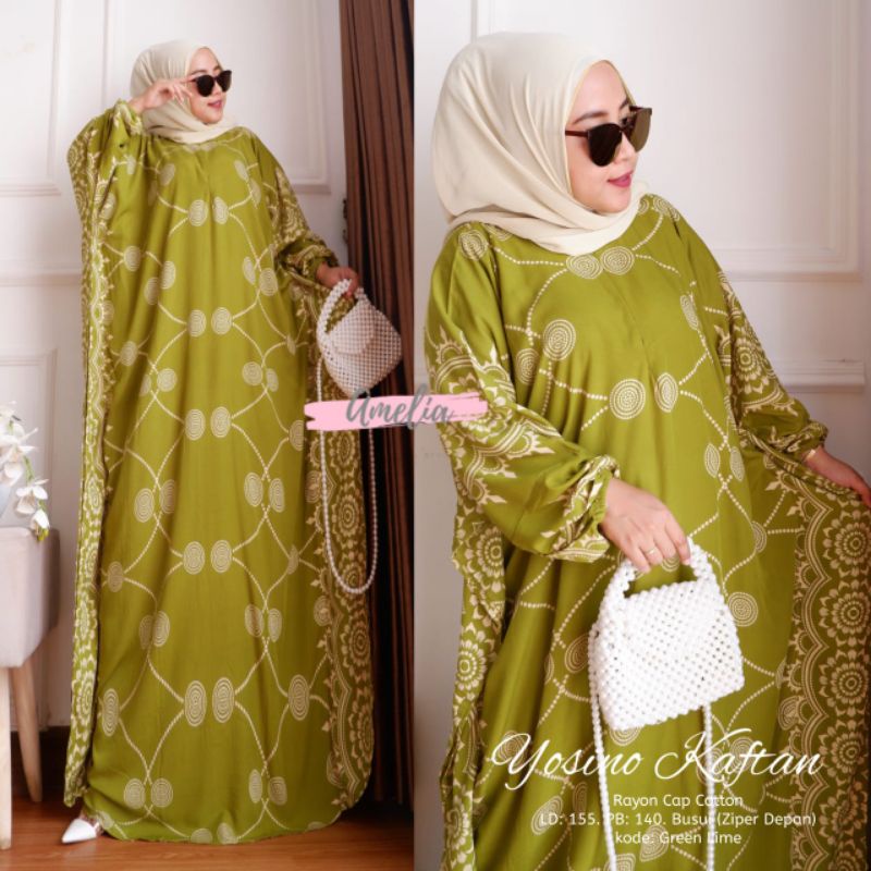 Kaftan Yosino - Kaftan Wanita Jumbo Rayon Premium Gamis Dress Jumbo Batik Busui Kekinian Baju Wanita Muslim Bigsize LD 155 cm