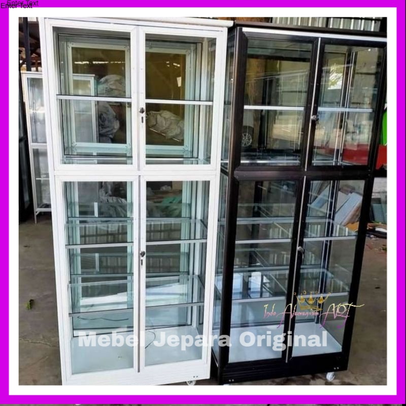 Lemari Pajangan Full Kaca - Lemari Tas Bahan Alumunium Kaca Pintu 2 Modern