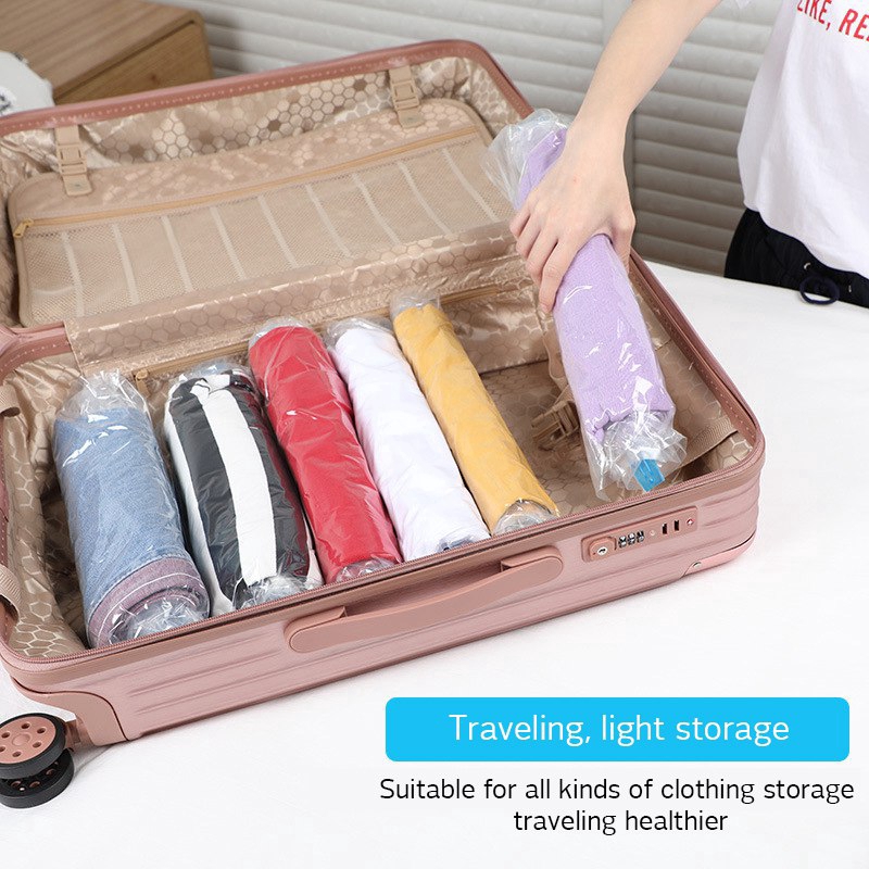 Hand Rolled Vacuum Compression Bag,Foldable Clothes Travel Storage Seal Bags,Wardrobe Space Saving