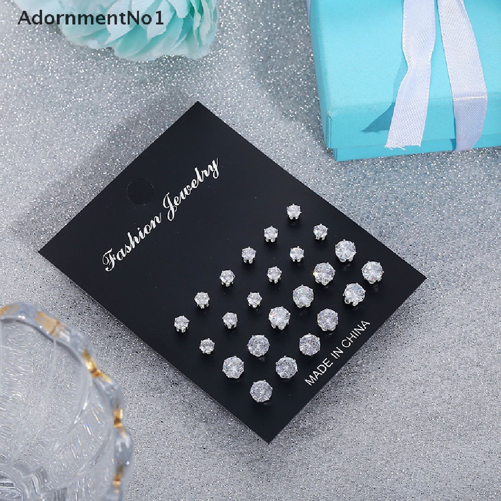 (AdornmentNo1) 12 Pasang / Set Anting Tusuk Kristal Berkilau Untuk Wanita