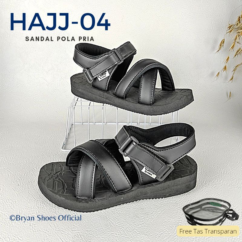 04 BRYAN YSK Sepatu Sandal Haji Umroh Silang Ninja Gunung Size 36-40 41 42 43 Hitam (Pola Besar Pria)