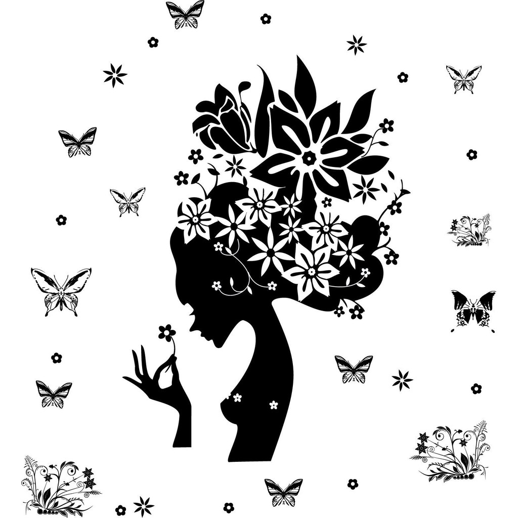 RELIZA WALL STICKER SILUET PERI HITAM PRINCESS RATU BUTTERFLY BLACK STIKER DINDING AY7184