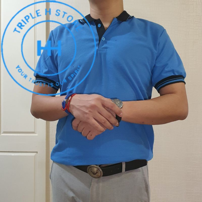 Kaos Polo Warna Biru Kerah Hitam Kualitas Ekspor